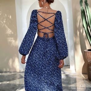 Blue midi backless dress